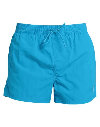 Guess Man Swim Trunks Turquoise Size Xl Polyamide In Blue