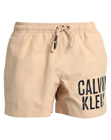 Calvin Klein Man Swim Trunks Beige Size L Polyester