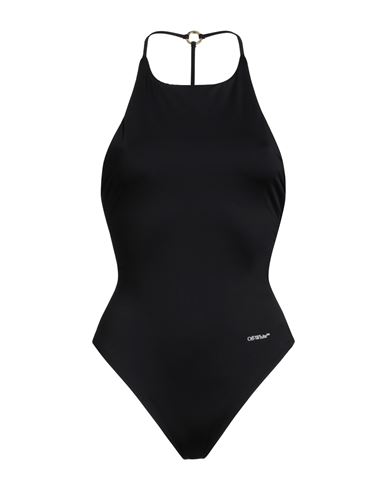 Off-white Contrasting Logo Print Swimsuit With Ring Detail In Black