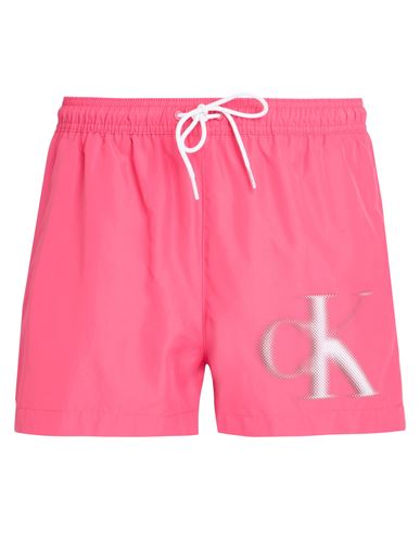 Shop Calvin Klein Man Swim Trunks Coral Size S Polyester In Red