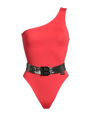 Shop Balmain Woman One-piece Swimsuit Tomato Red Size 4 Polyester, Elastane
