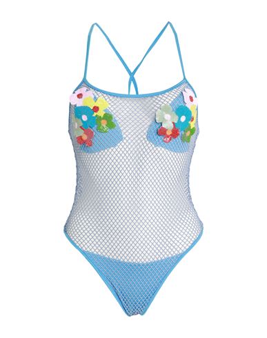 Shop Poisson D'amour Woman One-piece Swimsuit Pastel Blue Size Xs Viscose, Polyamide, Polyester, Elastane