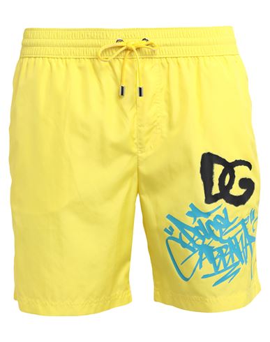 Shop Dolce & Gabbana Beachwear Man Swim Trunks Yellow Size 40 Polyester