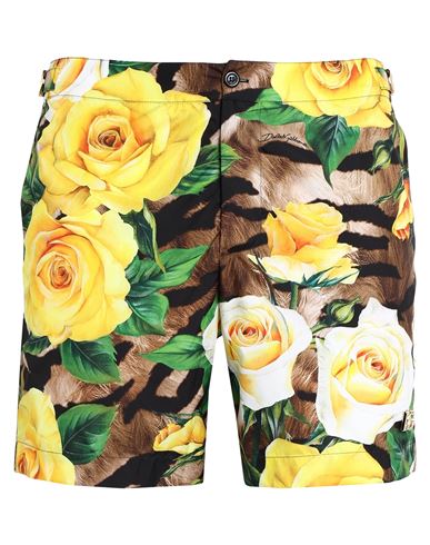 Shop Dolce & Gabbana Beachwear Man Swim Trunks Khaki Size 36 Polyester, Zamak In Beige