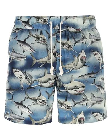 Shop Palm Angels Shark Print Blue Swim Boxers Man Swim Trunks Blue Size L Polyester