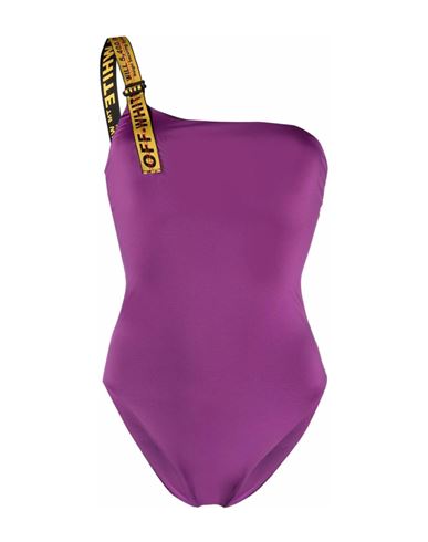 Off-white Logo Band Asymmetric Swimsuit Woman One-piece Swimsuit Purple Size 4 Polyester, Elastane