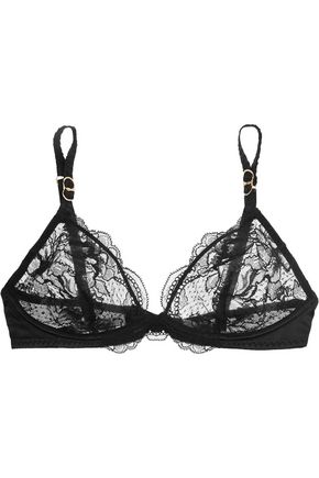 STELLA McCARTNEY Julia Stargazing Leavers lace, satin and Swiss-dot tulle demi-wire bra