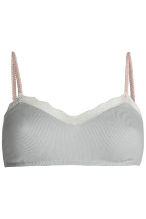 EBERJEY WOMAN LACE-TRIMMED RIBBED JERSEY SOFT-CUP BRA grey,GB 4772211933803574