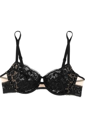 CALVIN KLEIN UNDERWEAR CALVIN KLEIN UNDERWEAR WOMAN TEASE TULLE-TRIMMED STRETCH-LACE BALCONETTE BRA BLACK,3074457345618304379