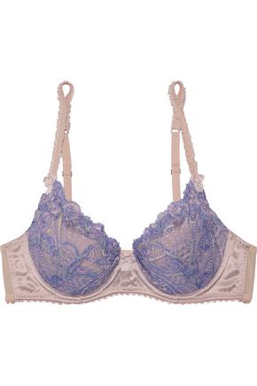 MIMI HOLLIDAY BY DAMARIS WOMAN TIGER LILY LEAVER'S LACE, SATIN AND MESH PUSH-UP BRA LAVENDER,GB 7371418045475168
