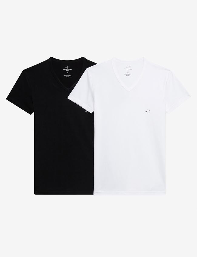 Armani Exchange Maglietta Intima Nero/Bianco Cotone, Elastan