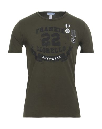 Frankie Morello Man Undershirt Military Green Size 42 Cotton, Elastane