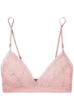 STELLA MCCARTNEY LACE-TRIMMED SILK SOFT-CUP TRIANGLE BRA,3074457345620425641