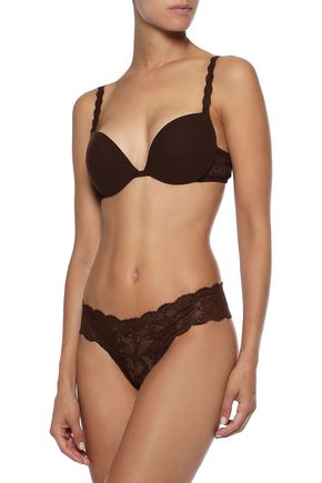 Cosabella Never Say Never Beautie Stretch-mesh And Lace Push-up Bra In Chocolate