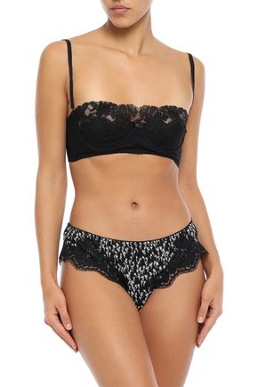Dolce & Gabbana Lace-trimmed Floral-print Silk-blend Mid-rise Briefs In Black
