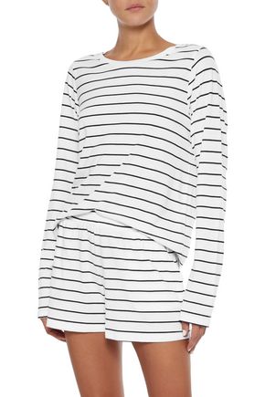 Skin Ashlyn Striped Pima Cotton And Modal-blend Pajama Shorts In White