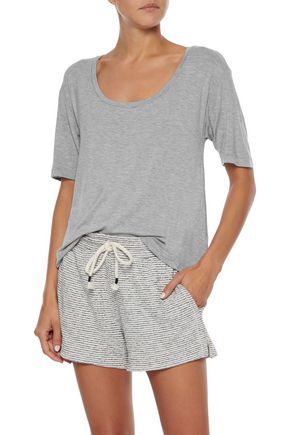 Skin Teegan Striped Cotton And Modal-blend Pajama Shorts In Cream