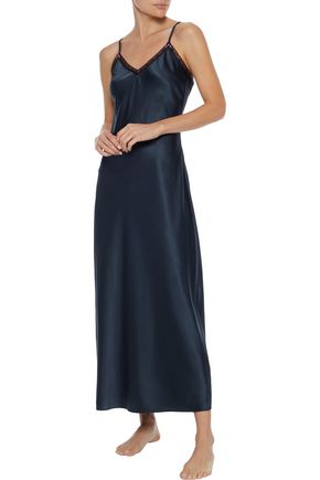 Morgan Lane Lexi Lace-trimmed Stretch-silk Charmeuse Nightdress In Midnight Blue