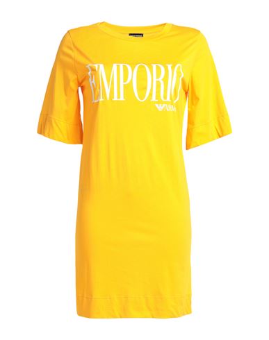 Emporio Armani Maxi T-shirt Logo Lover Woman Cover-up Mandarin Size Xs Cotton In Yellow