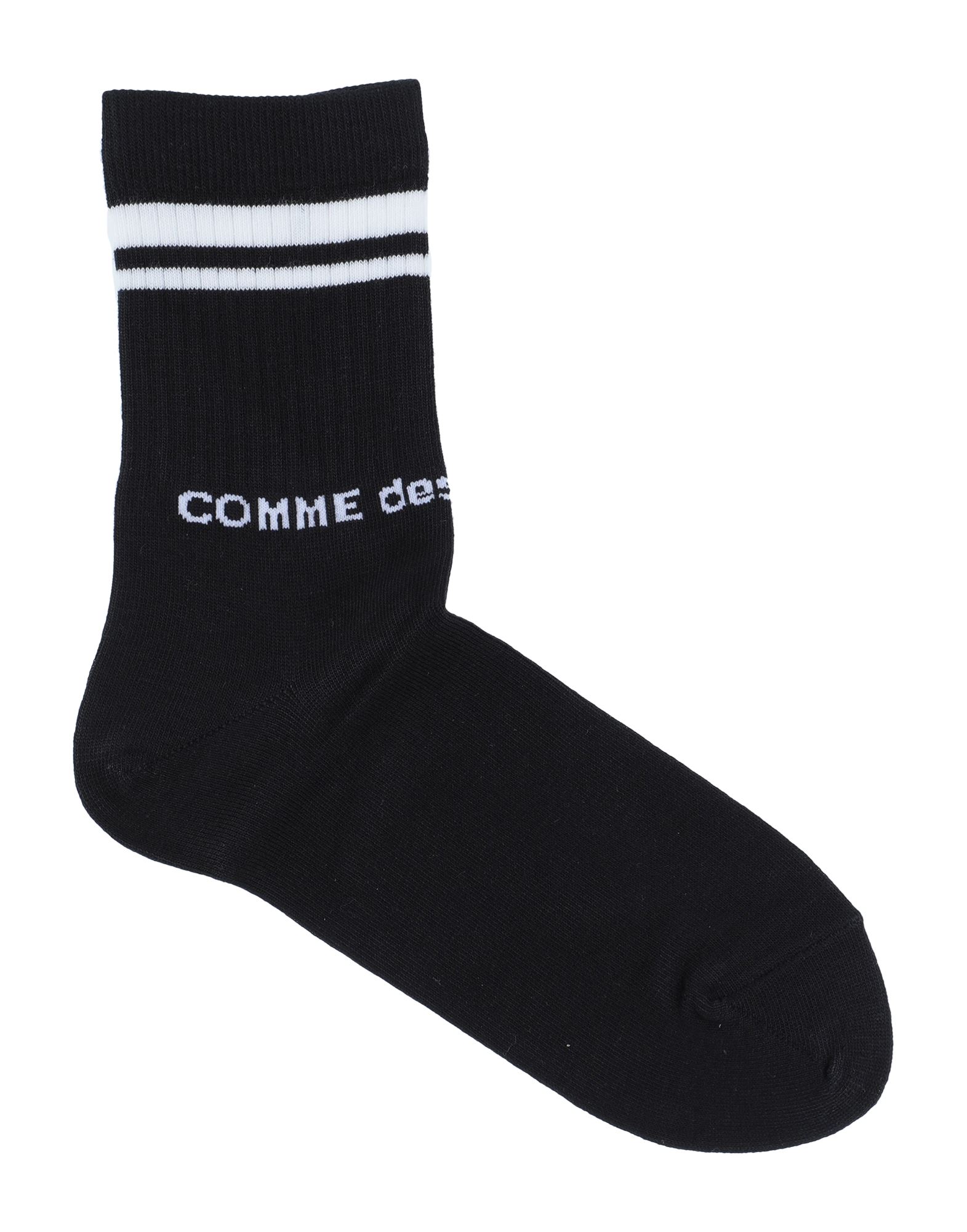 Comme Des Garçons Striped-edge Logo-print Socks In Black