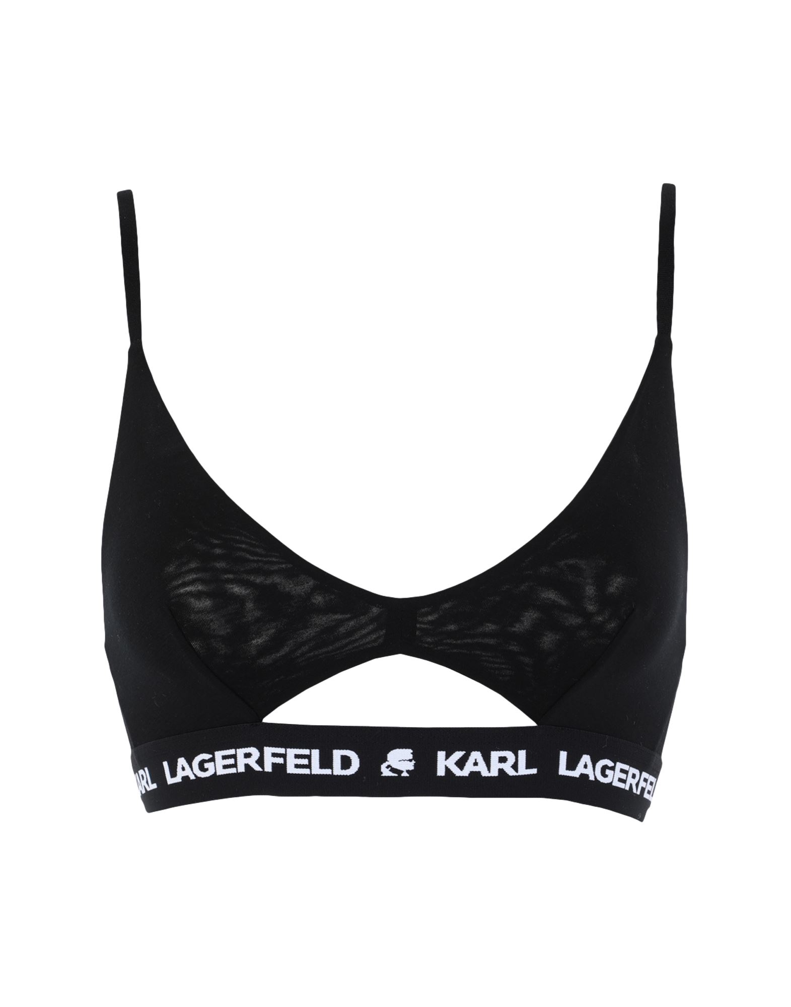 《セール開催中》KARL LAGERFELD レディース ブラジャー ブラック XS テンセル 95% / ポリウレタン 5% PEEPHOLE LOGO BRA