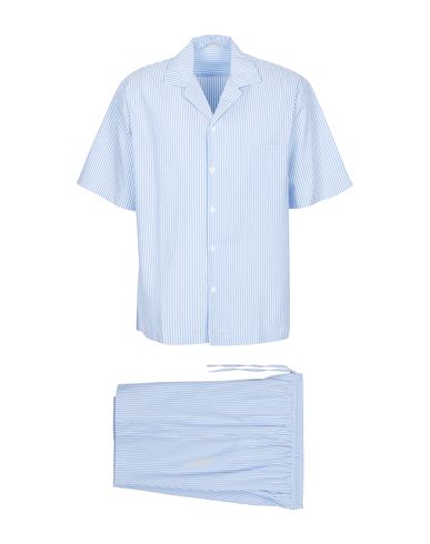 8 By Yoox Cotton Striped Pyjama Set Man Sleepwear Sky Blue Size S Cotton