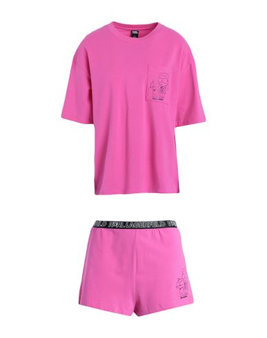 Karl Lagerfeld Ikonik 2.0 Short Pj Set Woman Sleepwear Fuchsia Size Xl Organic Cotton, Elastane In Pink