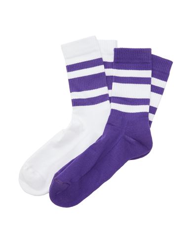 8 By Yoox Striped Cotton Socks Socks & Hosiery Purple Size Onesize Cotton, Polyamide, Elastane