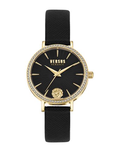 Versus Women's Mar Vista Black Leather Strap Watch 34mm In Gold