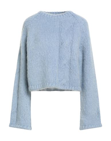 Jw Anderson Cropped Cable Mohair Sweater In Blue