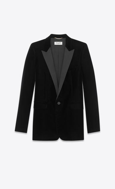 SAINT LAURENT Giacca Smoking D Iconic giacca monopetto le smoking tuxedo nera in velluto a_V4