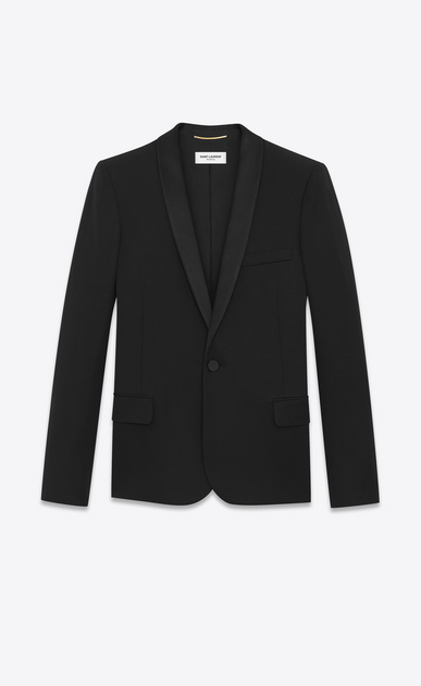 SAINT LAURENT Giacca Smoking D Giacca Iconic LE SMOKING monopetto nera a texture grain de poudre a_V4