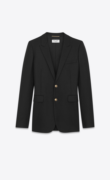 SAINT LAURENT Blazer D Giacca monopetto lunga nera in gabardine a_V4