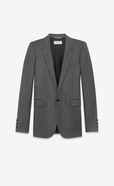 SAINT LAURENT Blazer D Giacca monopetto Tube nera e bianca in lana chevron intessuta a_V4