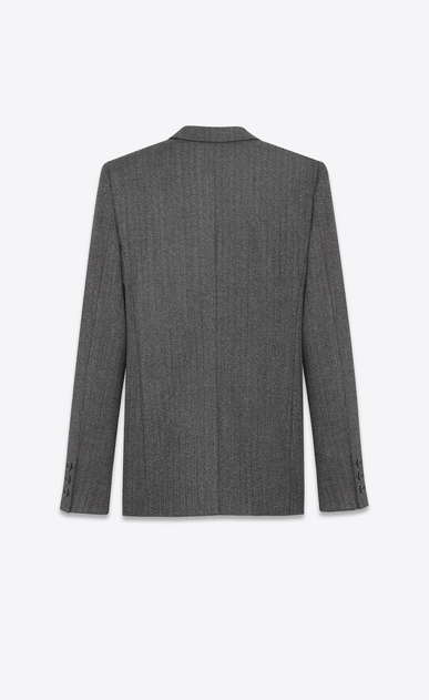 SAINT LAURENT Blazer D Giacca monopetto Tube nera e bianca in lana chevron intessuta b_V4