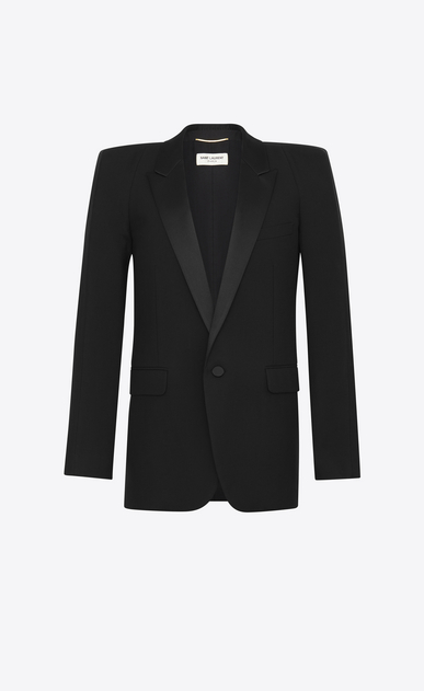 SAINT LAURENT Giacca Smoking D Giacca Tux con spalle quadrate nera in gabardine a_V4