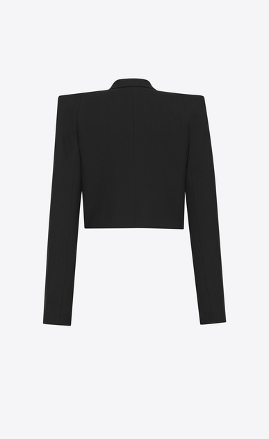 SAINT LAURENT Giacca Smoking D Giacca corta con spalle quadrate nera in gabardine b_V4