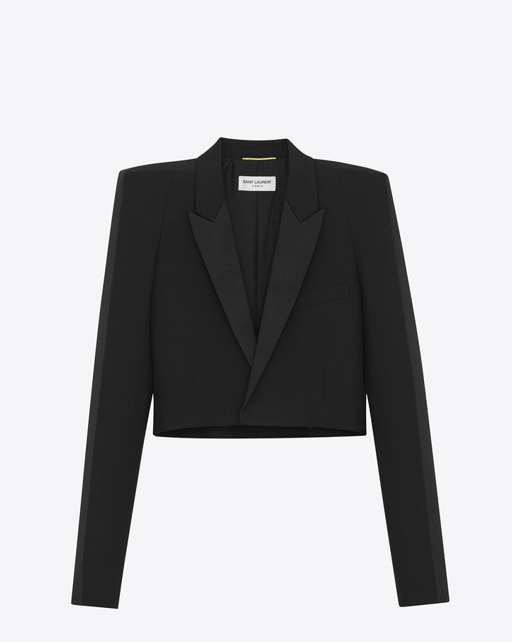 Saint Laurent Short Jacket With Square Cut Shoulders In Black Gabardine ...