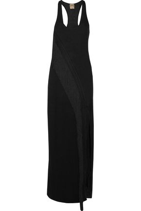 HAUTE HIPPIE Fringed crochet knit-trimmed stretch-jersey maxi dress