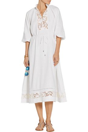 Zimmermann Clothing Up To 70 Off At The Outnet Zimmermann Alchemy Guipure Lace Paneled Linen Blend Dress