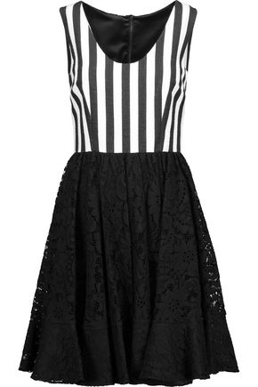 DOLCE & GABBANA Striped cotton-blend and corded lace mini dress