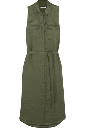 linen belted shirt dress