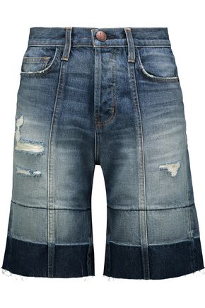 CURRENT/ELLIOTT The Seamed dégradé distressed denim shorts