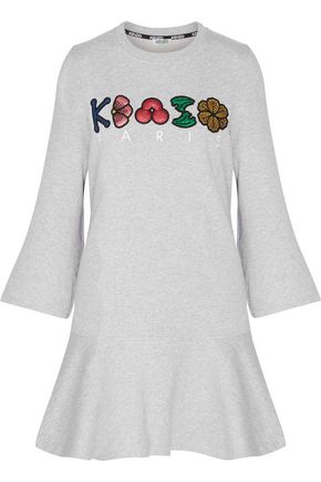 KENZO Glittered-appliquéd embroidered cotton-jersey mini dress