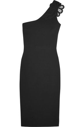 VICTORIA BECKHAM One-shoulder appliquéd silk and wool-blend crepe dress