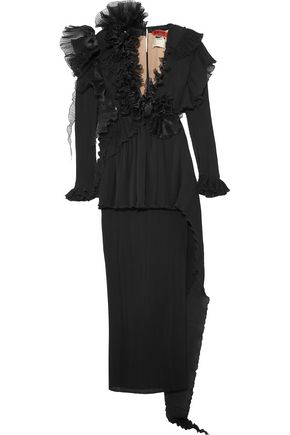 RONALD VAN DER KEMP Two-piece ruffled plissé silk-chiffon and organza gown