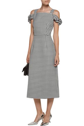 Mother Of Pearl Up To 70 Off Us The Outnet Mother Of Pearl Rowena Cold Shoulder Checked Twill Midi Dress