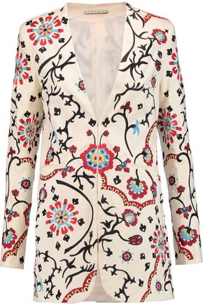 ALICE AND OLIVIA WOMAN CHRISELLE EMBROIDERED COTTON-BLEND TWILL JACKET BEIGE,US 1071994536986606