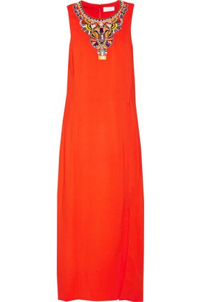 CAMILLA Embellished embroidered stretch-jersey maxi dress
