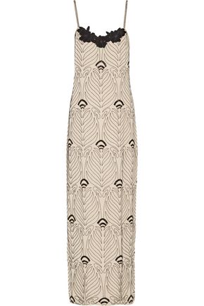 HAUTE HIPPIE Jet appliquéd beaded silk crepe de chine maxi dress